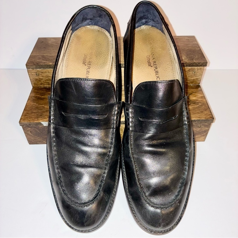 Banana Republic Men’s Penny Loafers Black Italian Leather Ortholite 11.5 M